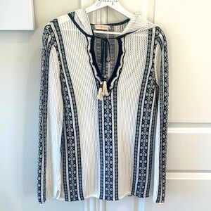 Tori Burch Printed Tunic- Size M Very Cute!!!!  Navy/Creme
